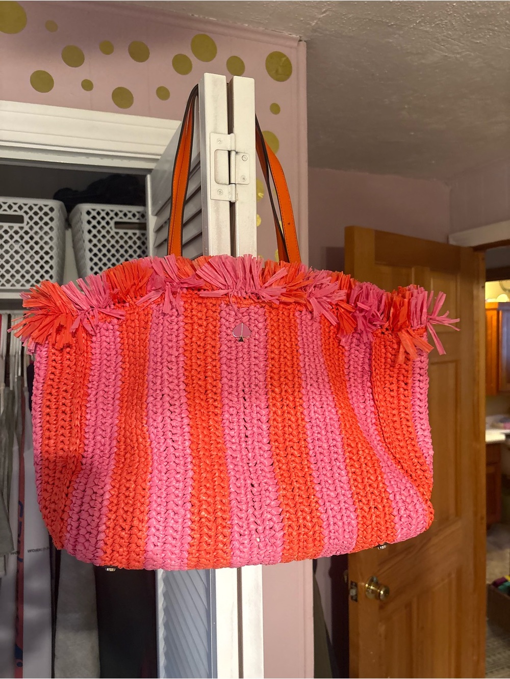 kate spade Pink and Orange Fringe Woven Tote